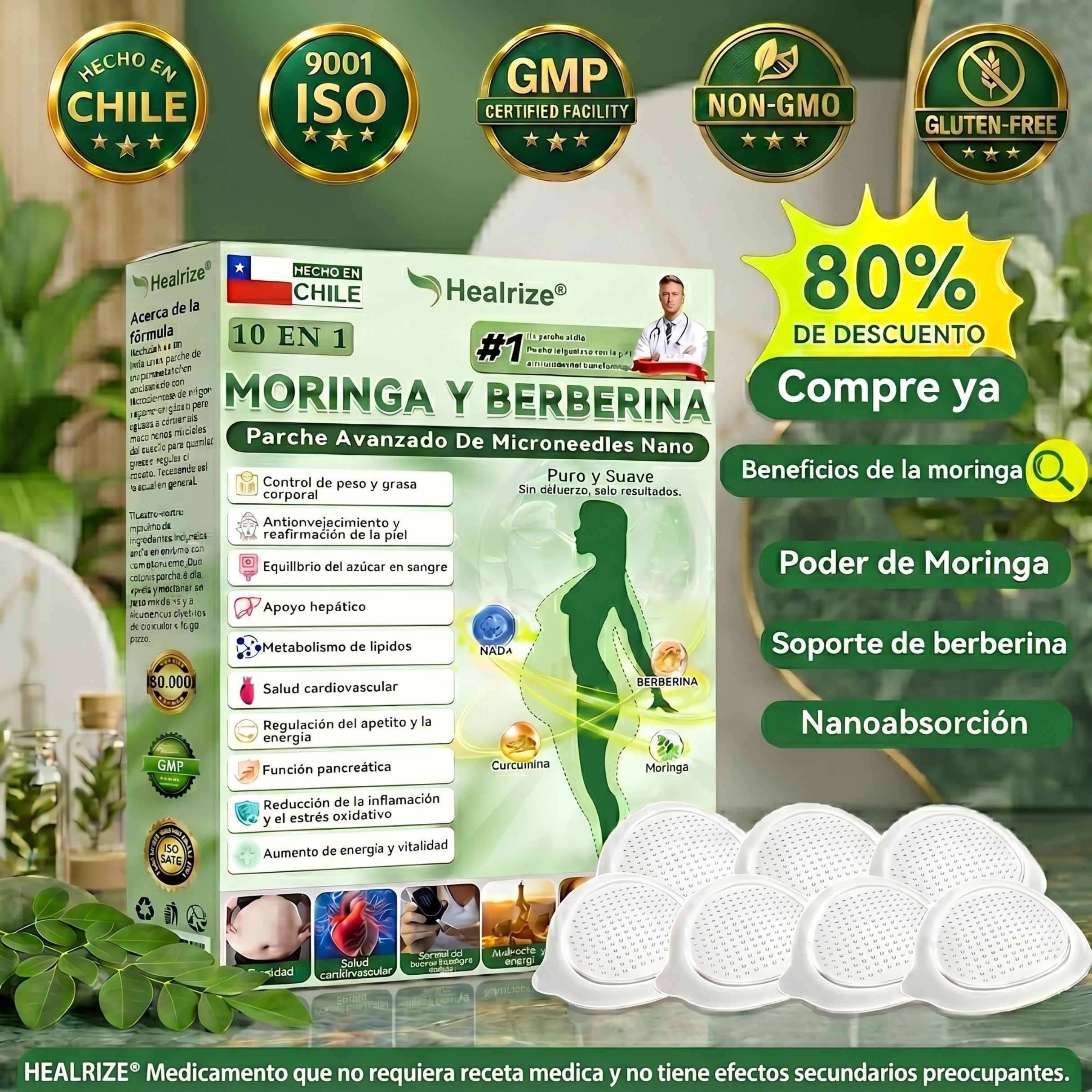 Tienda Oficial | 𝐻𝑒𝑎𝑙𝑟𝑖𝑧𝑒® 𝑴𝒐𝒓𝒊𝒏𝒈𝗮 · 𝐁𝐞𝐫𝐛𝐞𝐫𝐢𝐧𝐞 × 𝙉𝘼𝐃+ 𝟏2-en-1 𝗔𝗱𝘃𝗮𝗻𝗰𝗲𝗱 𝙉𝙖𝙣𝙤 𝙈𝙞𝙘𝙧𝙤𝙣𝙚𝙚𝐝𝐥𝐞 𝐏𝐚𝑡𝑐𝚑 🇨🇱 (Solo una vez al día, cambios visibles en 7 días) 👨‍⚕️ Para obesidad, piel flácida, diabetes, apnea del sueño, problemas articulares y más💝
