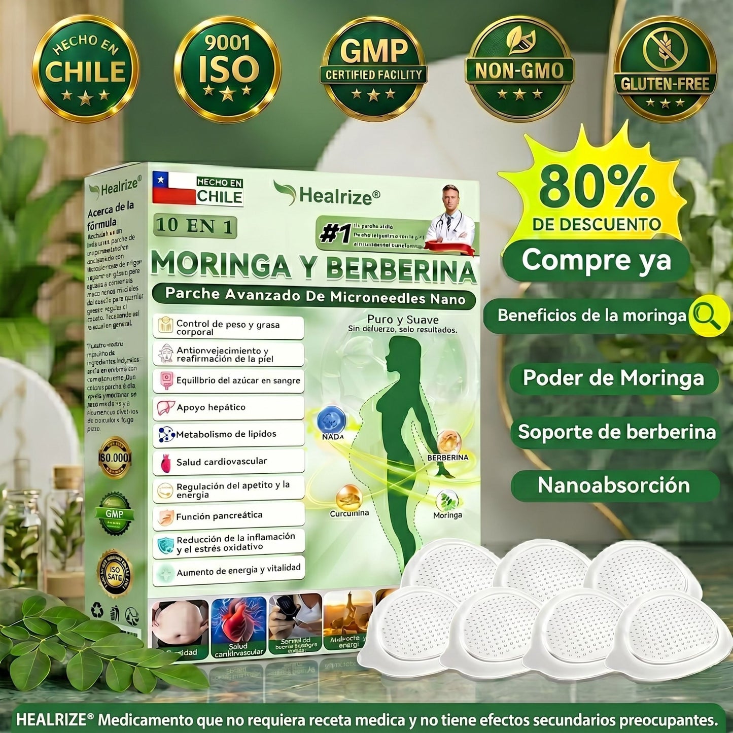Tienda Oficial | 𝐻𝑒𝑎𝑙𝑟𝑖𝑧𝑒® 𝑴𝒐𝒓𝒊𝒏𝒈𝗮 · 𝐁𝐞𝐫𝐛𝐞𝐫𝐢𝐧𝐞 × 𝙉𝘼𝐃+ 𝟏2-en-1 𝗔𝗱𝘃𝗮𝗻𝗰𝗲𝗱 𝙉𝙖𝙣𝙤 𝙈𝙞𝙘𝙧𝙤𝙣𝙚𝙚𝐝𝐥𝐞 𝐏𝐚𝑡𝑐𝚑 🇨🇱 (Solo una vez al día, cambios visibles en 7 días) 👨‍⚕️ Para obesidad, piel flácida, diabetes, apnea del sueño, problemas articulares y más💝